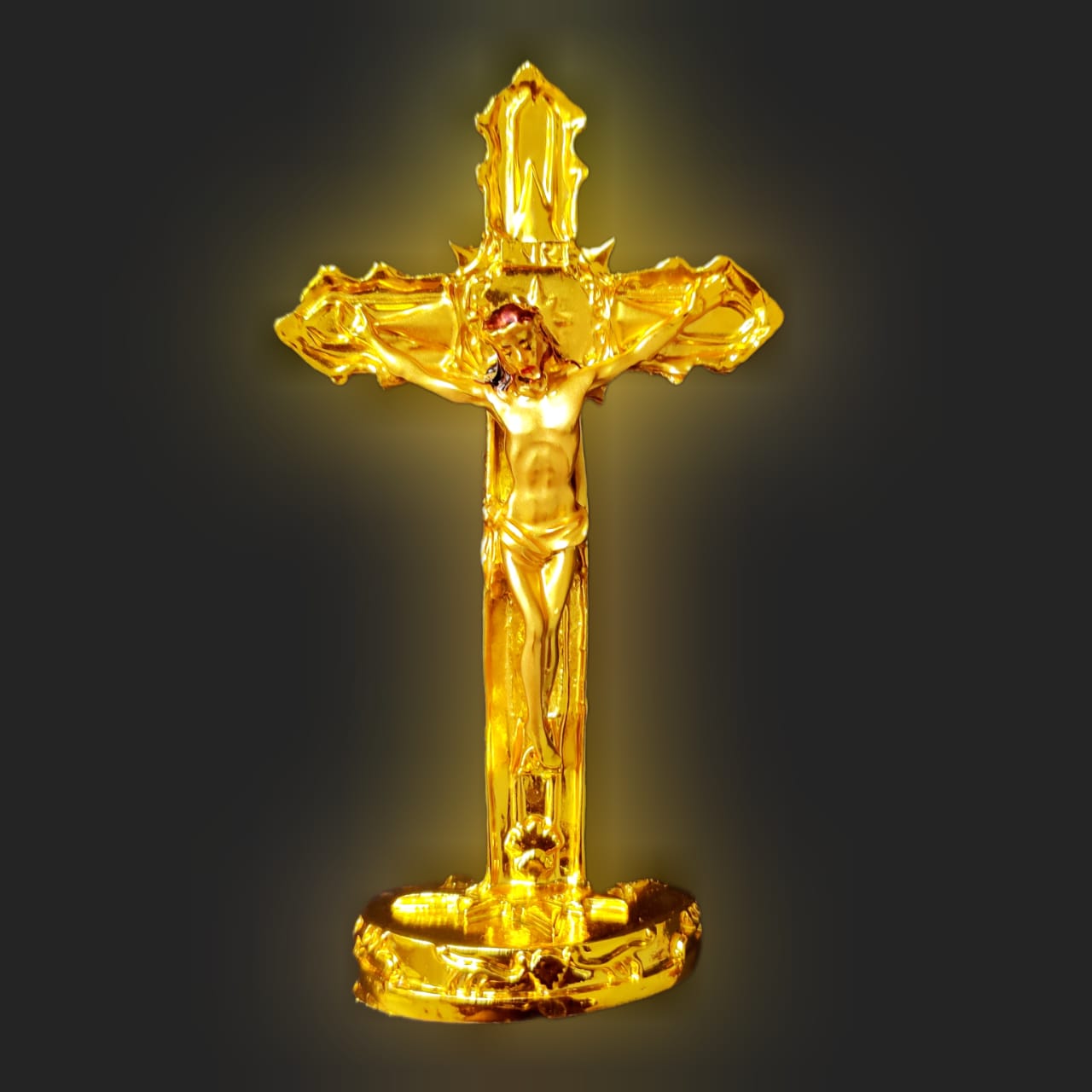 Jesus Christ Cross Stand Statue, Gold, 15cm