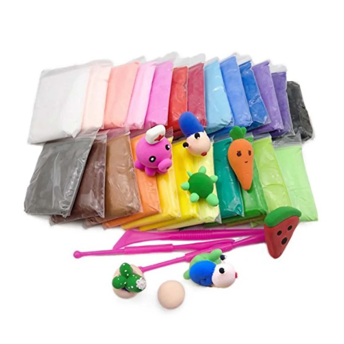 Colourful air – dry magic clay packs with modelling tools and sample figures