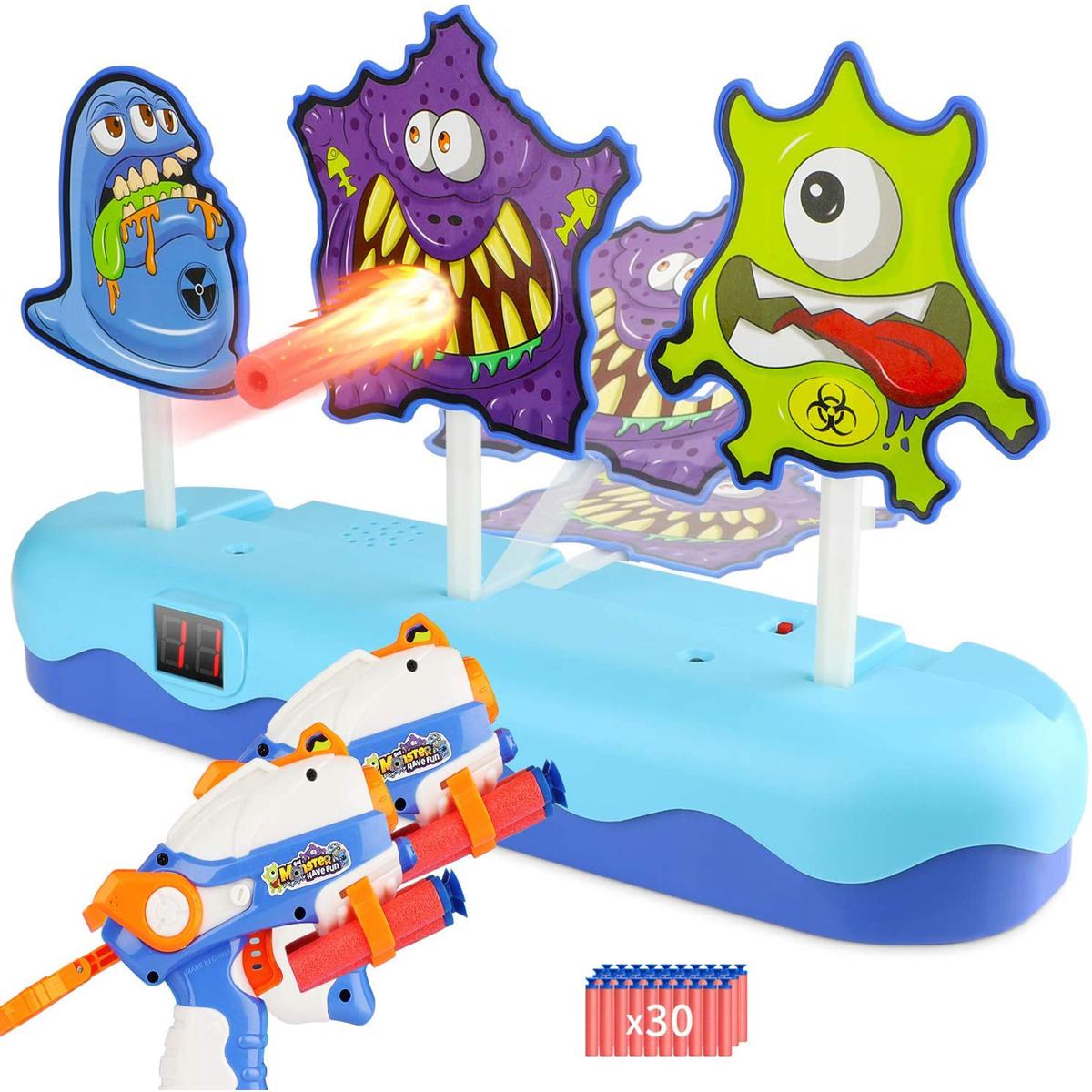 Monster electronic shooting target set with three monster targets and two toy guns