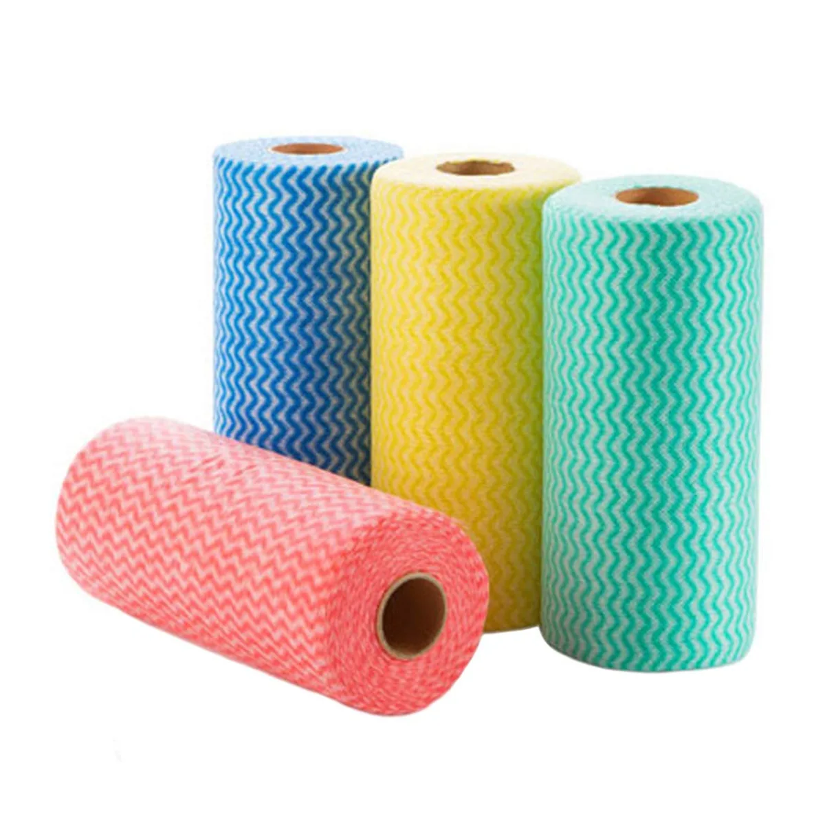 Coloured rolls of reusable multipurpose cleaning wipes