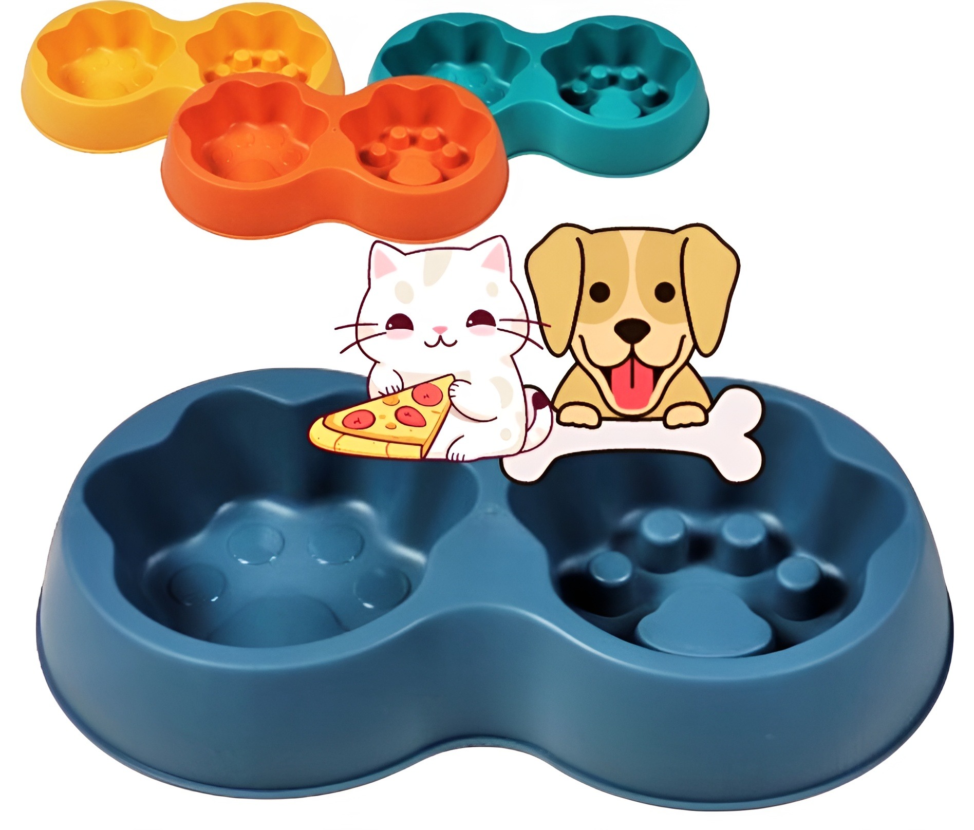 Double Pet Feeding Bowl with Paw Design