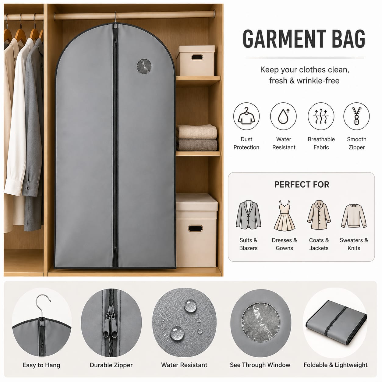 Transparent Garment Bag 60×100 cm Grey