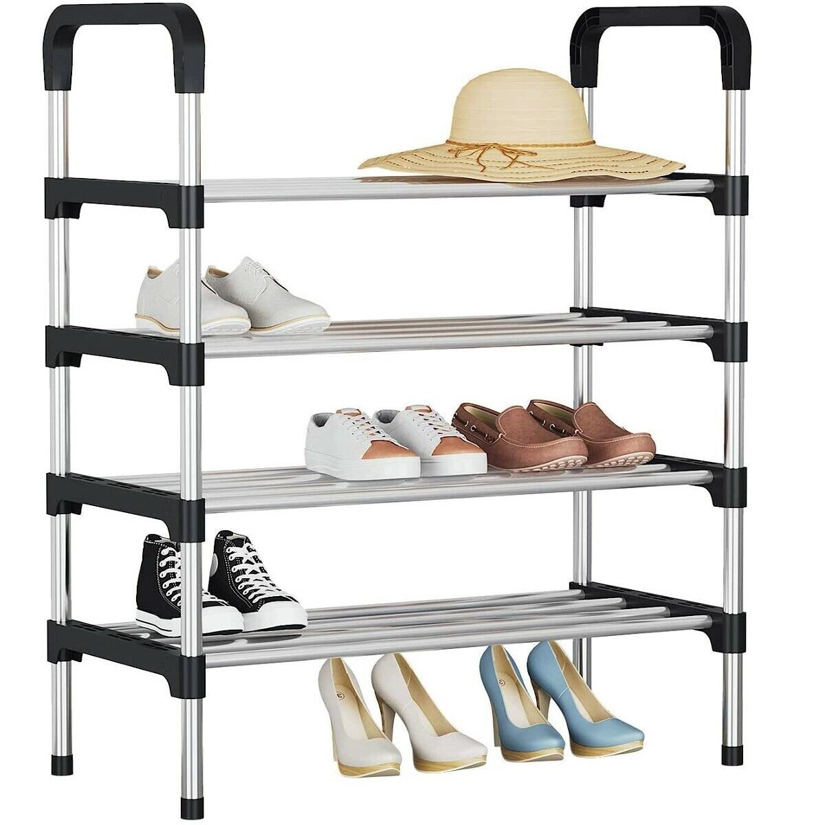 4 – Tier Shoe Rack Black – 56 × 30 × 80 cm