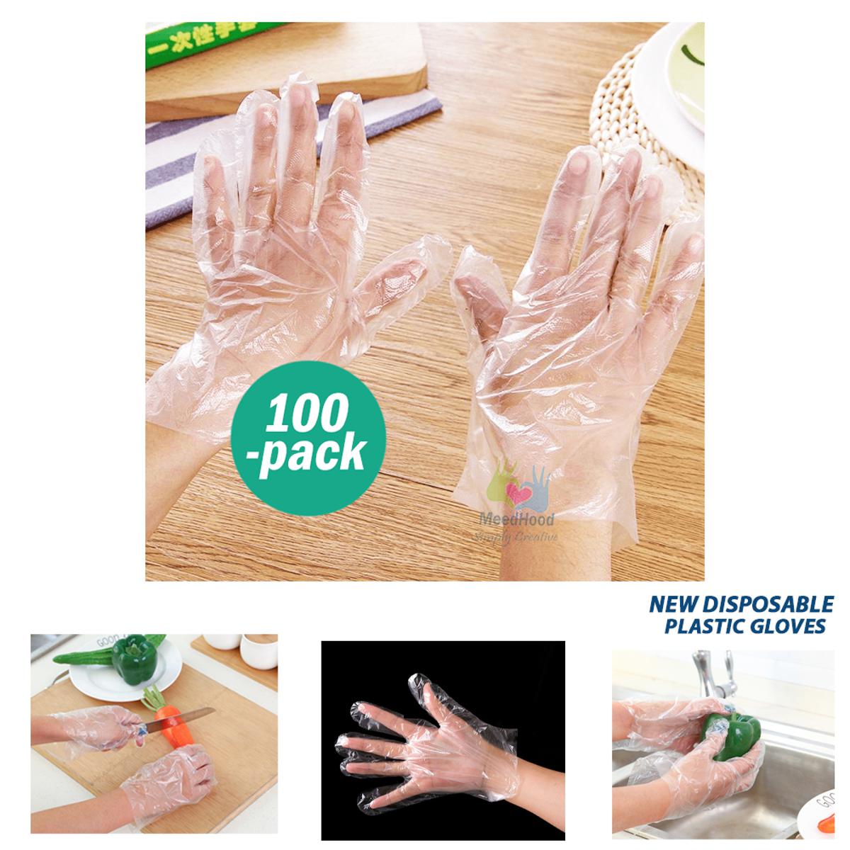 PE Plastic Transparent Disposable Gloves – 100 Pack