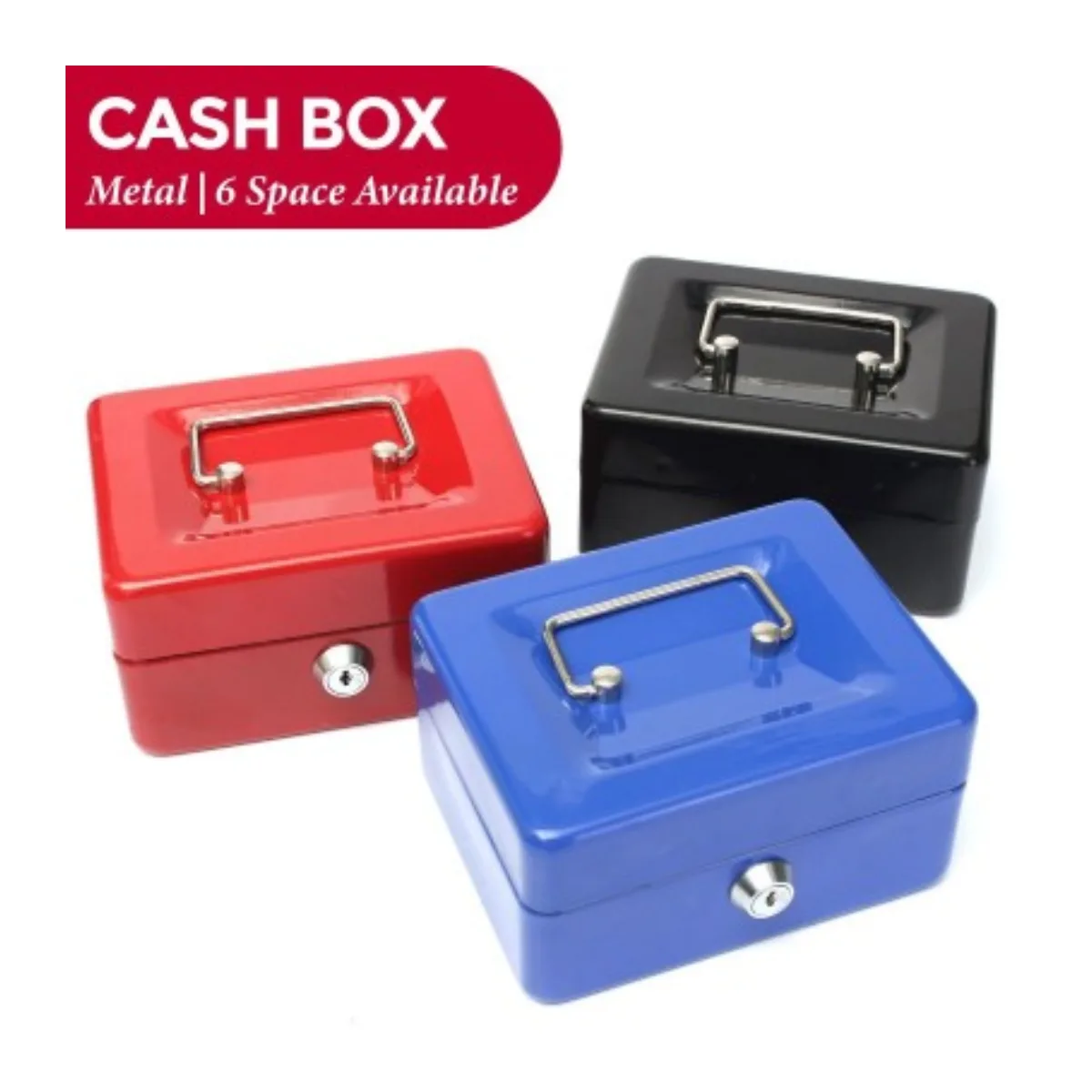 Cash Box 9002 with Key Lock – Red, Blue or Black