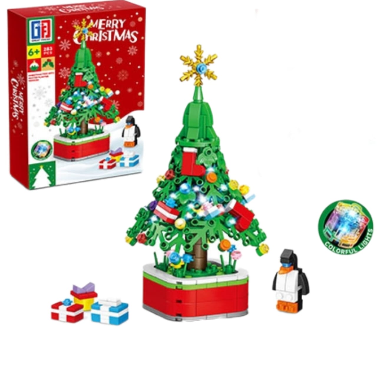 Christmas Tree Building Block Set with Penguin, 283 Pieces