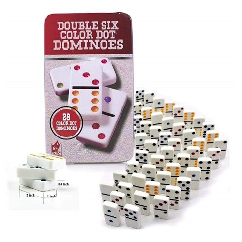 Double Six Color Dot Dominoes 28 – piece set in tin case
