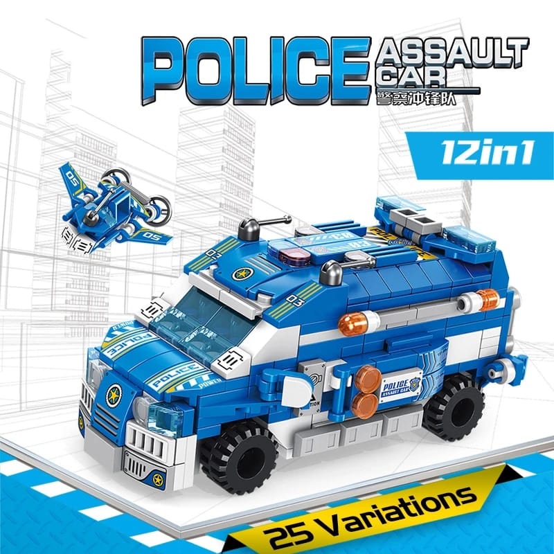 Police Assault Car 569 Pcs - 12 in 1 Building Blocks Set