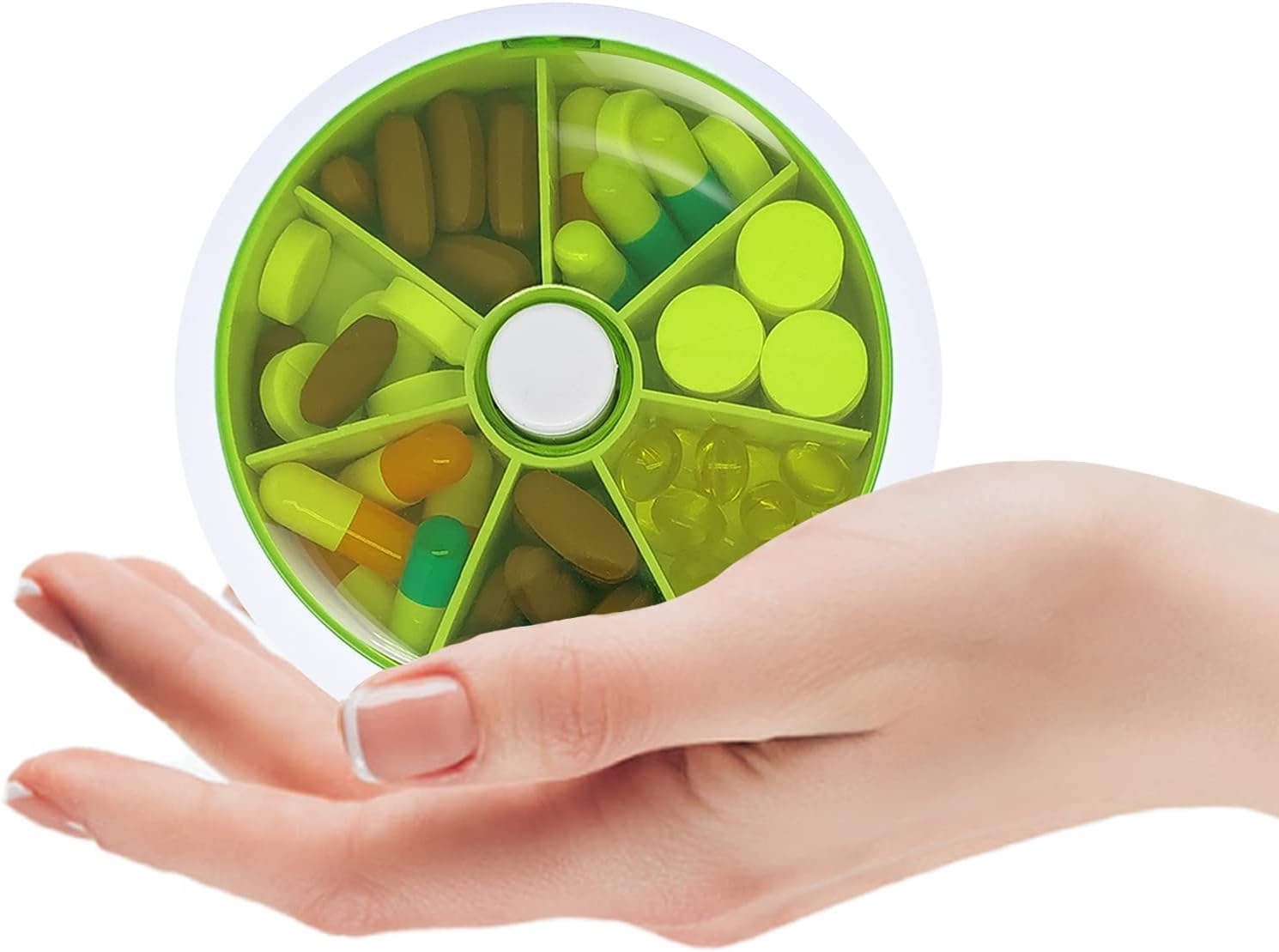 Weekly Pill Organizer with 7 Rotating Compartments