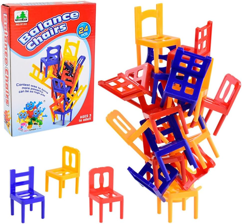 Colourful 24 – piece balance chairs stacking game