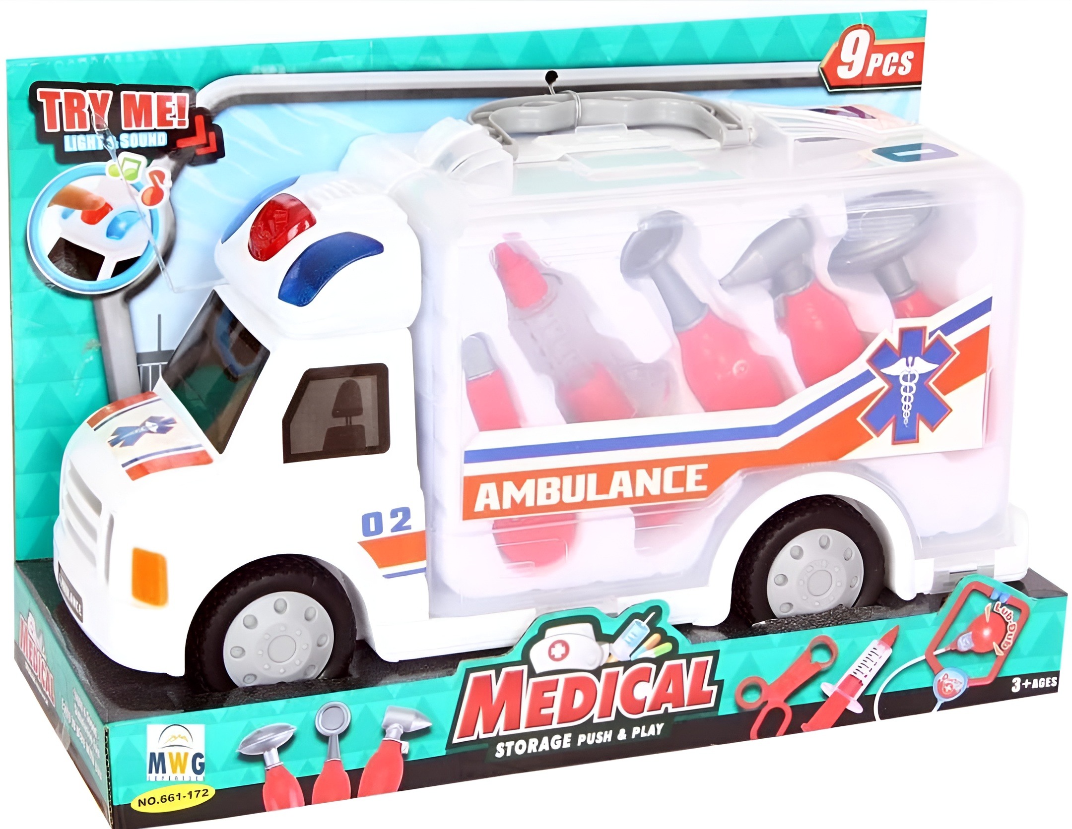 9 – Piece Ambulance Medical Toy Truck with Accessories