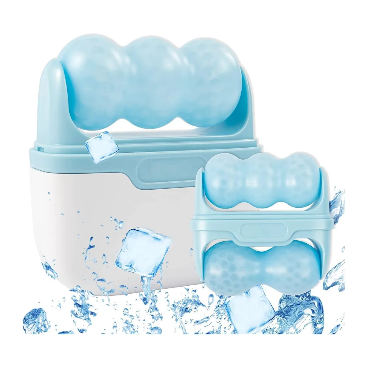 Blue 2 – in – 1 ice roller with two roller heads and carry case