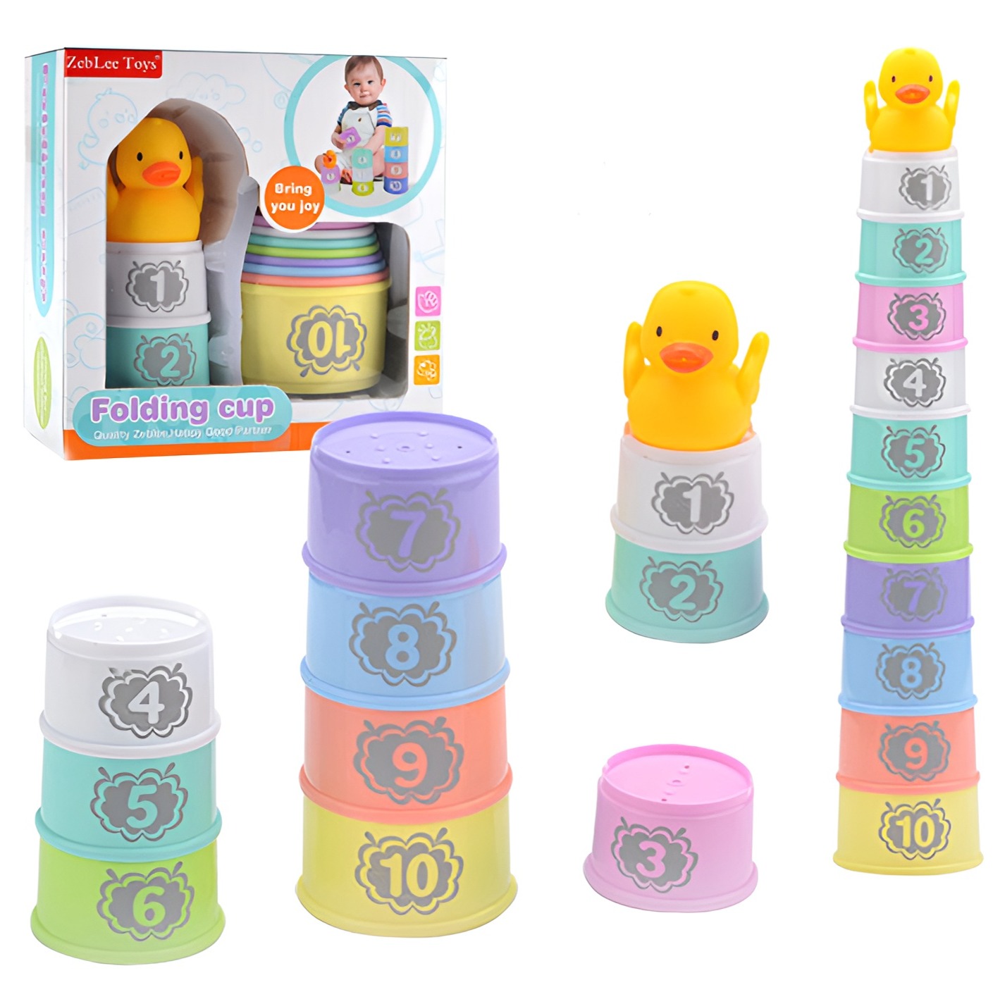 Folding & Stacking Cups with Duck – 11 – Piece Educational Toy
