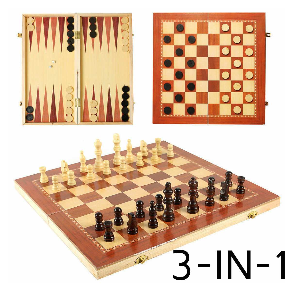 Folding Wooden Chess Set with Storage Board