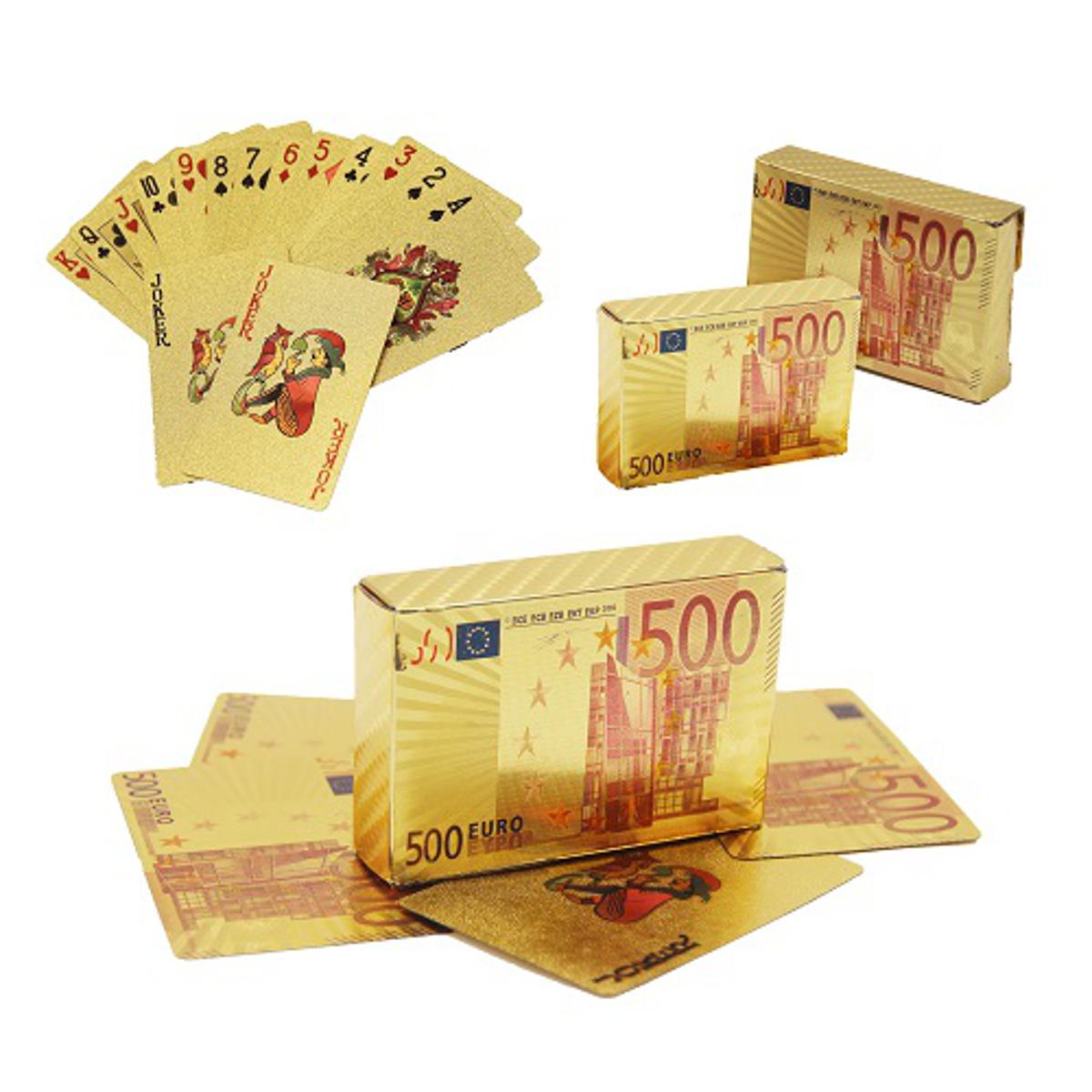 500 Euro gold poker playing cards with gold – coloured box