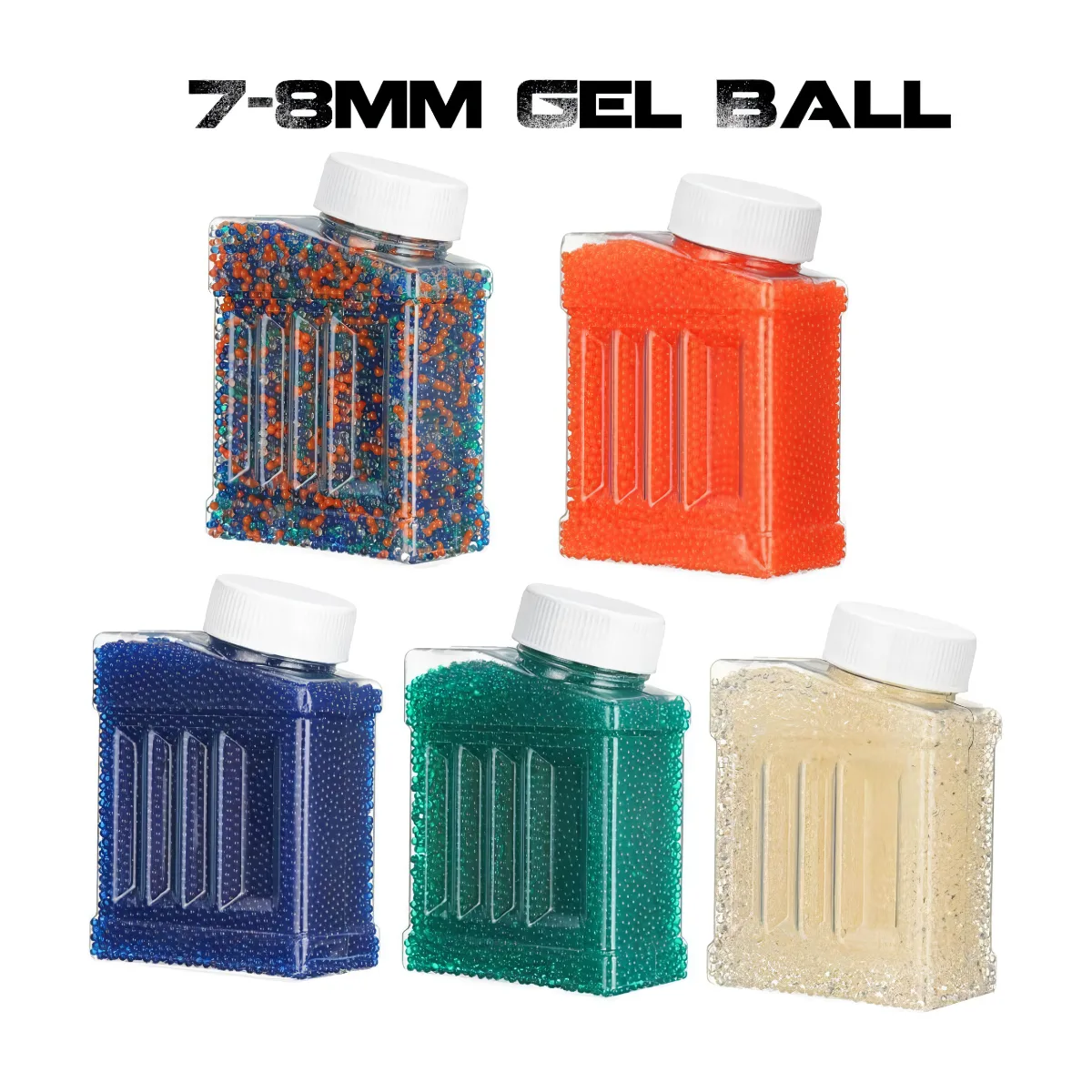 Plastic refill bottle filled with 7 – 8mm gel balls in multiple colours