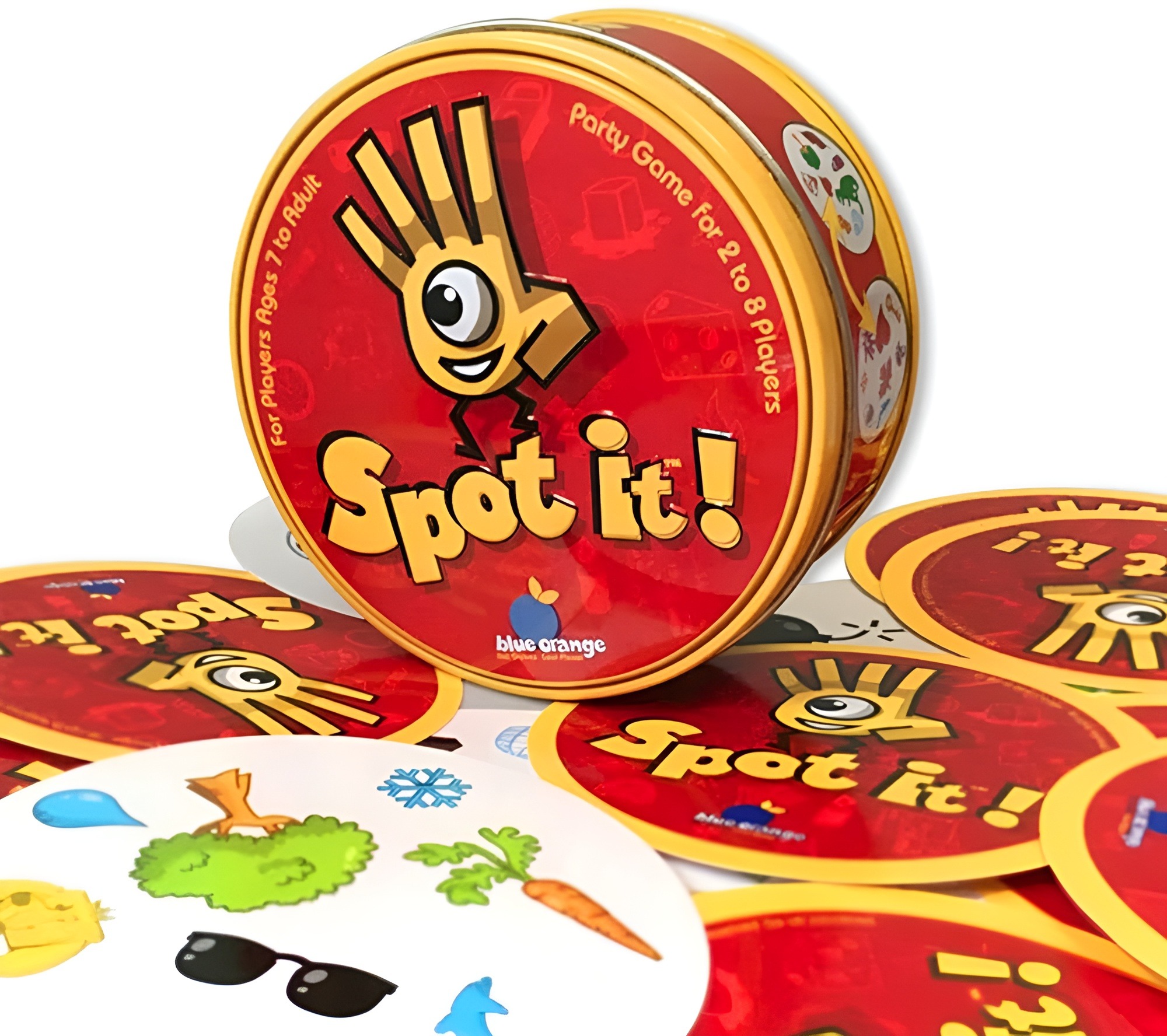 Spot It card game tin with illustrated cards